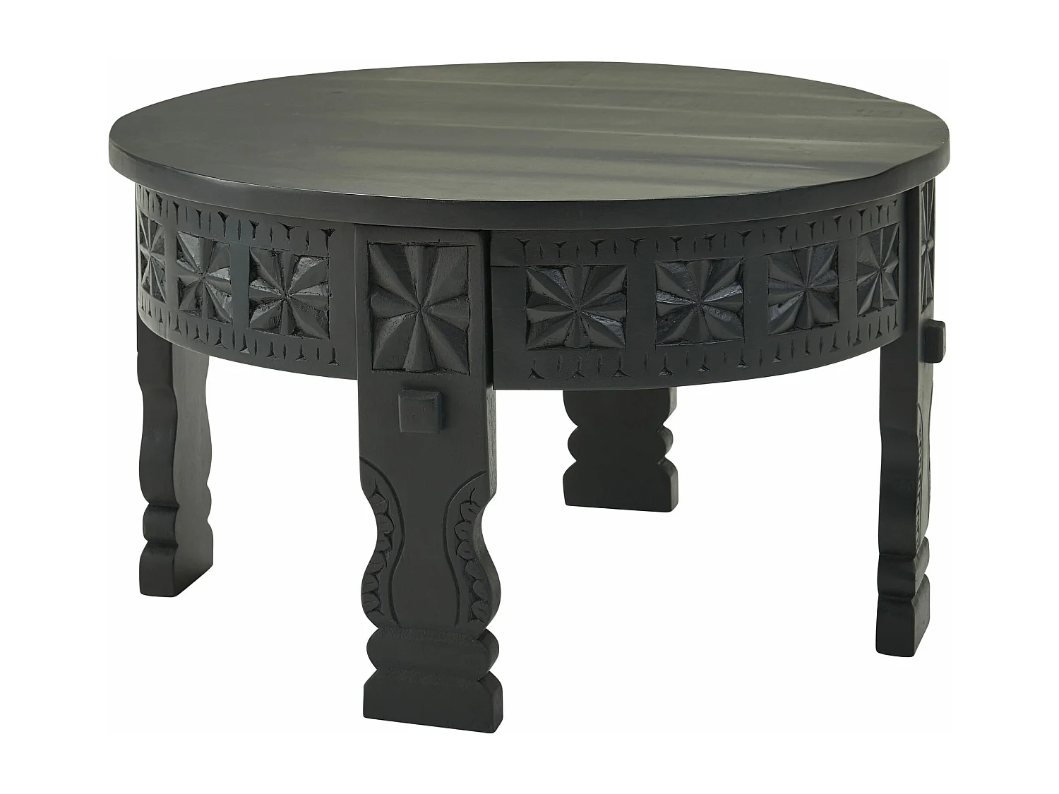 basse design 60x36x60 cm Table basse en manguier en bois massif rond noir | Table de salon en