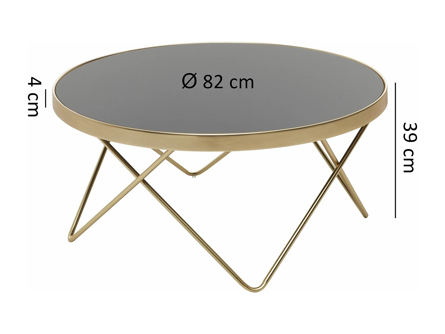 Table Basse Dana Ø 82 Cm Table D'Appoint Noir / Or Mat Métal / Verre | Table Avec Plateau