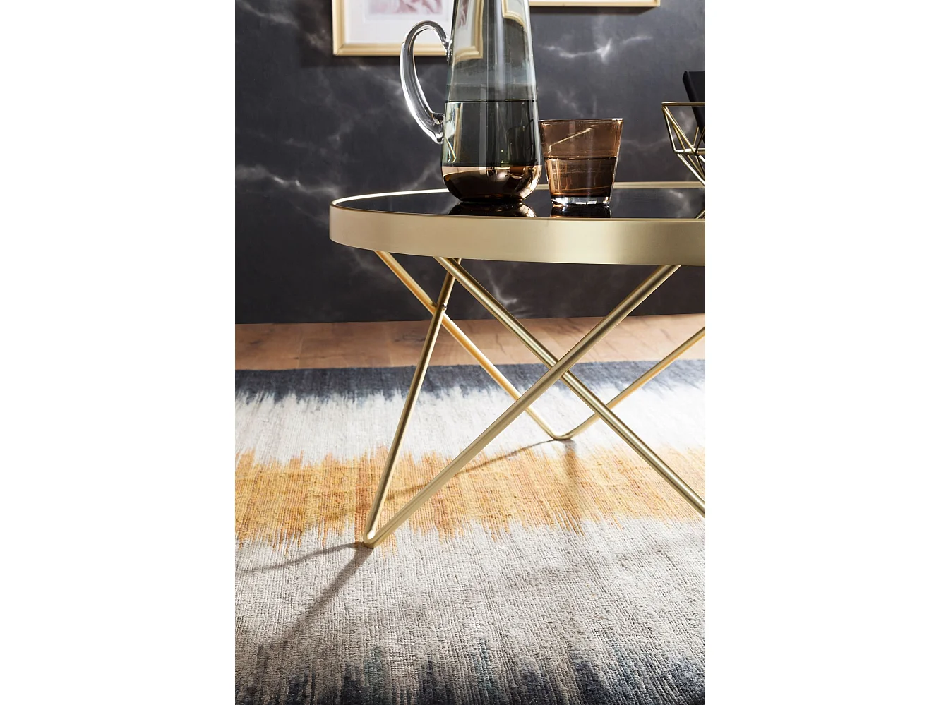 table basse DANA Ø 82 cm table d'appoint noir / or mat métal / verre | Table avec plateau en verre