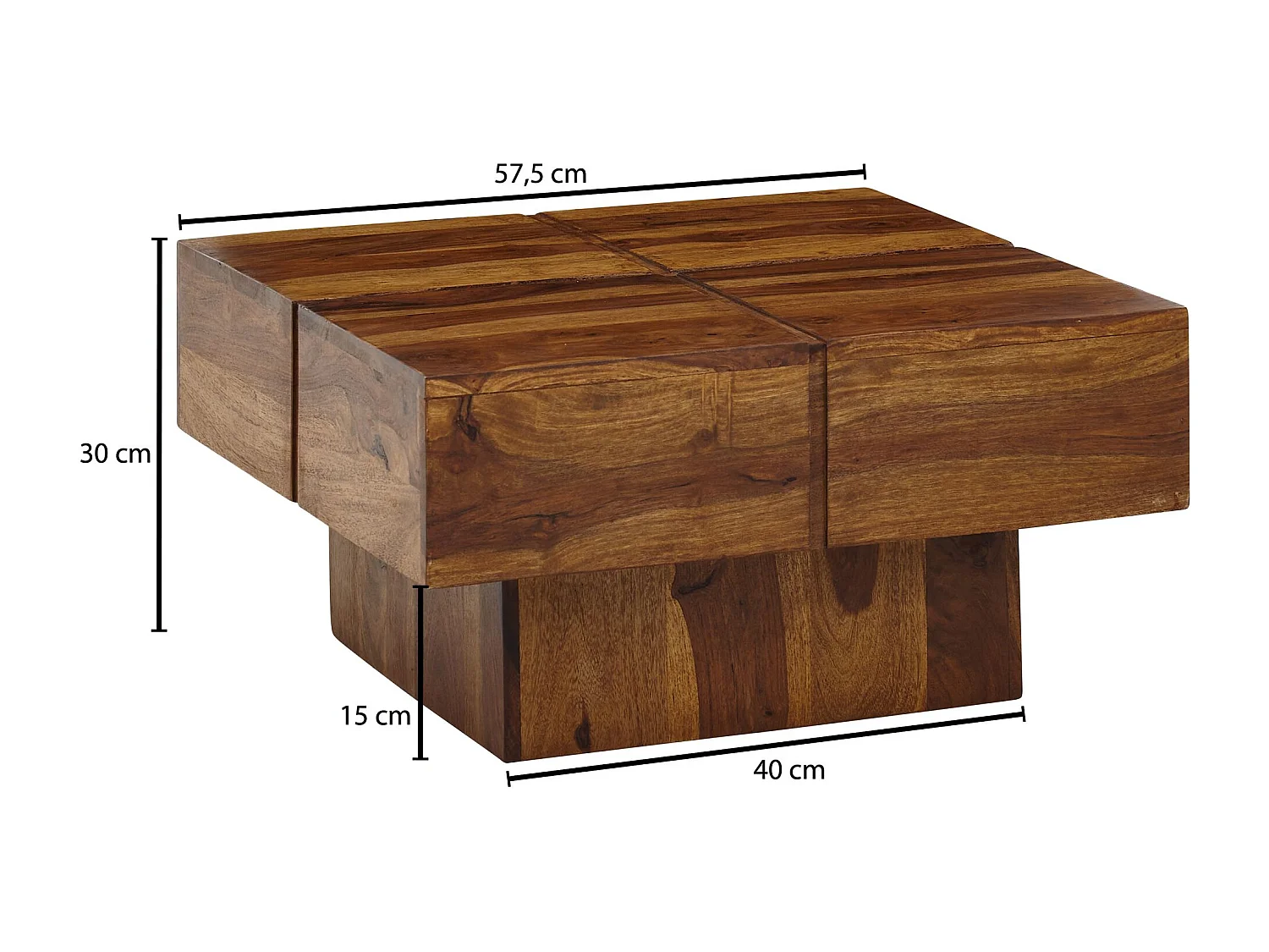 Mesita 57,5x57,5x30 cm Mesita de madera maciza de sheesham cuadrada | Mesa de salón de diseño mesa de centro maciza | Mesa pequeña sala de estar moderna