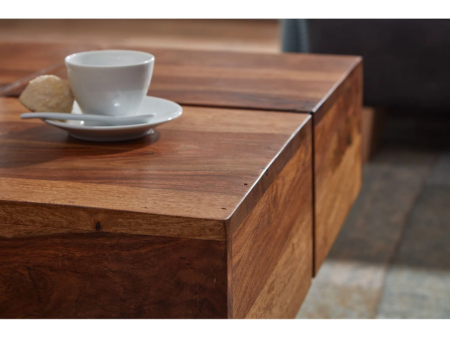 Mesita 57,5x57,5x30 cm Mesita de madera maciza de sheesham cuadrada | Mesa de salón de diseño mesa de centro maciza | Mesa pequeña sala de estar moderna