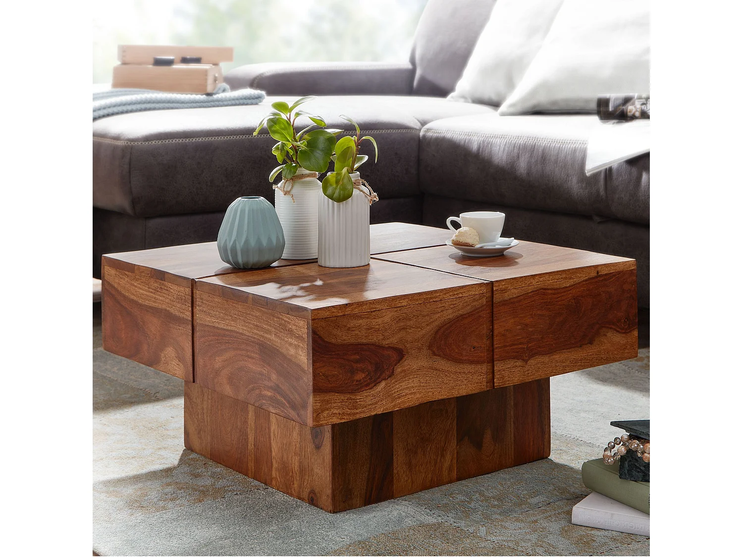 table basse 57,5x57,5x30 cm table basse en bois de sesham massif carré | Table de salon design