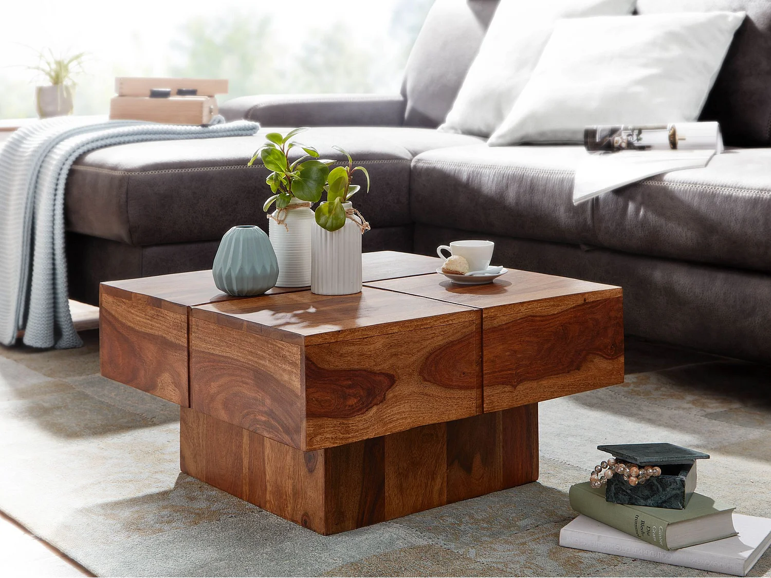 Couchtisch 57,5x57,5x30 cm Sheesham Massivholz Sofatisch
