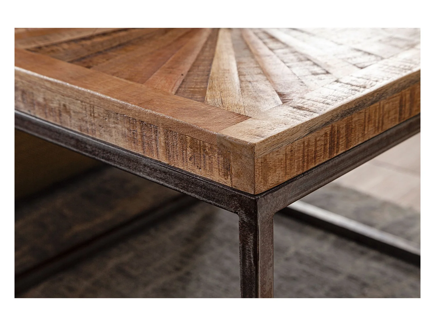 table basse manguier bois massif 55x40x55 cm table avec structure en métal | Table de salon carrée au design industriel | Table basse solide moderne