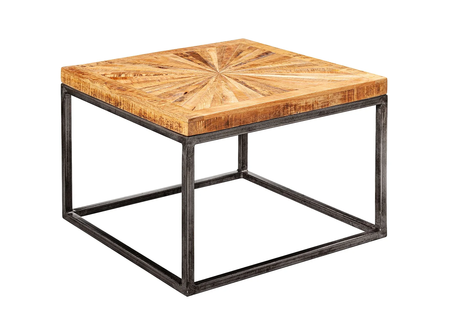 table basse manguier bois massif 55x40x55 cm table avec structure en métal | Table de salon carrée au design industriel | Table basse solide moderne