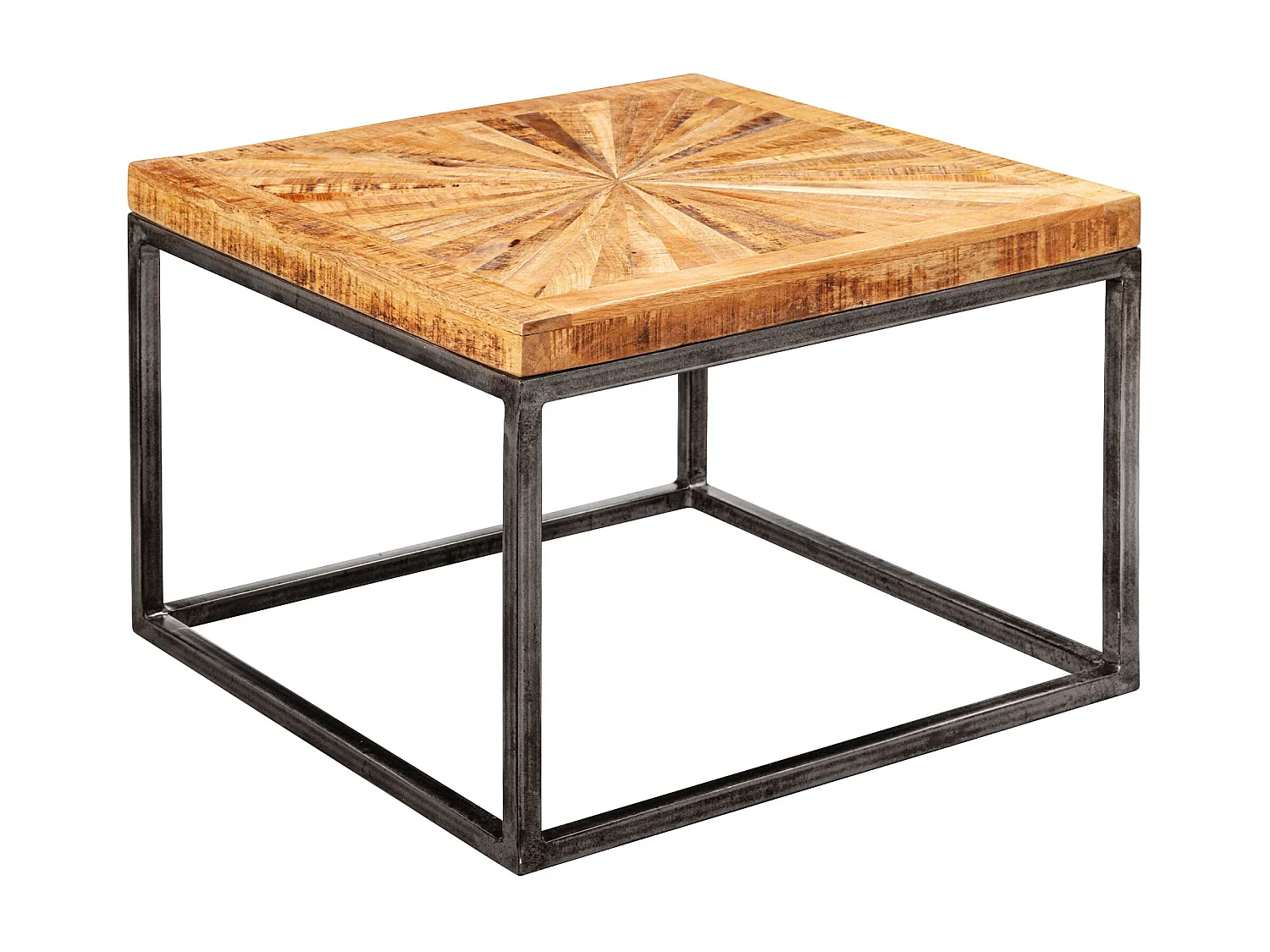 table basse manguier bois massif 55x40x55 cm table avec structure en métal | Table de salon carrée