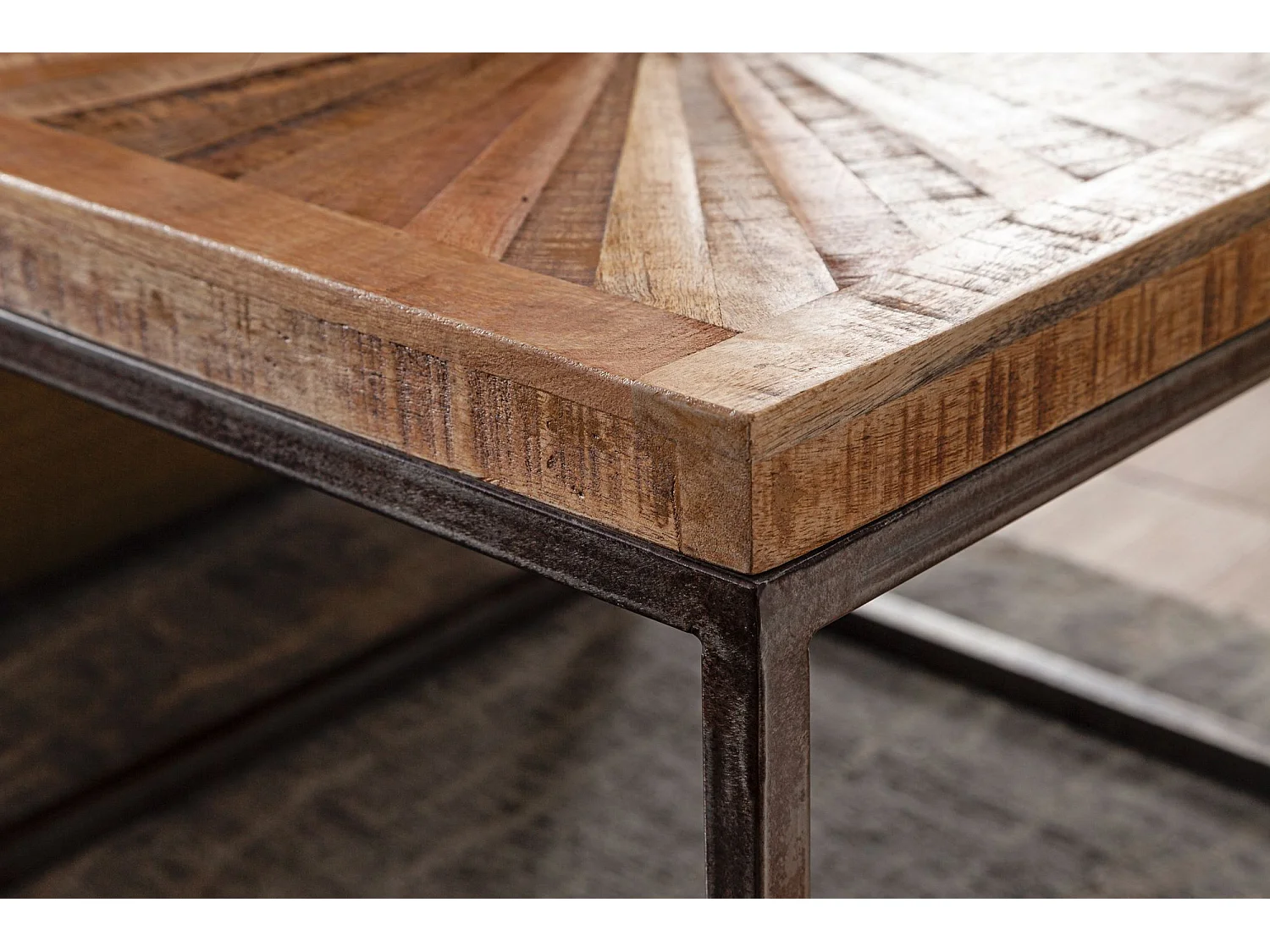 table basse manguier bois massif 55x40x55 cm table avec structure en métal | Table de salon carrée