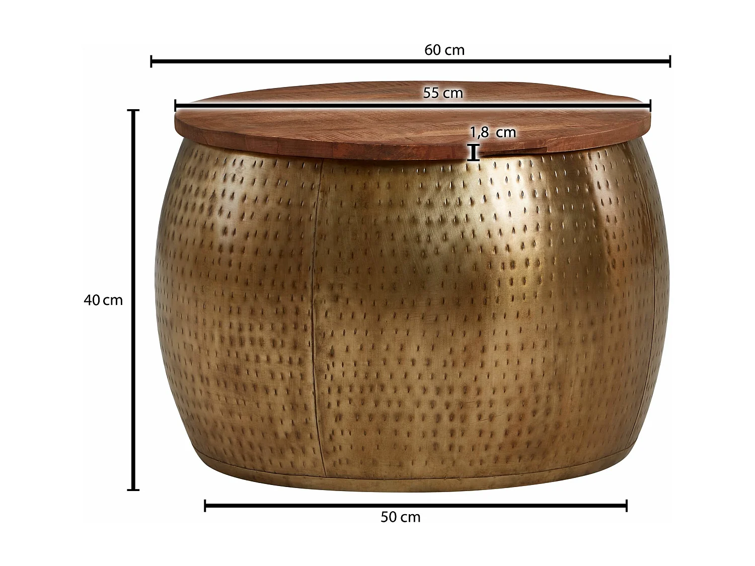 Koffietafel Metaal en Massief Mango-Hout 60x60x40 cm Salontafel Goud | Ronde Tafel Woonkamer Moderne met Opbergruimte | Kleine Bijzettafel Woonkamertafel