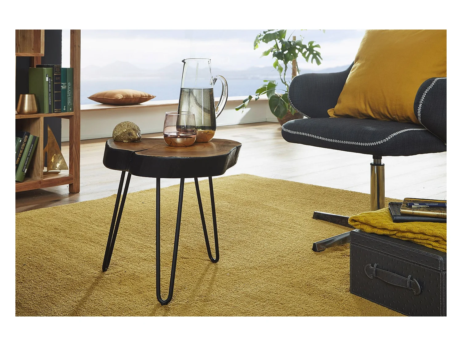 table d'appoint en bois de sheesham massif BAGLI 35 x 35 cm table de salon table d'appoint solide table en bois bord d'arbre en bois véritable