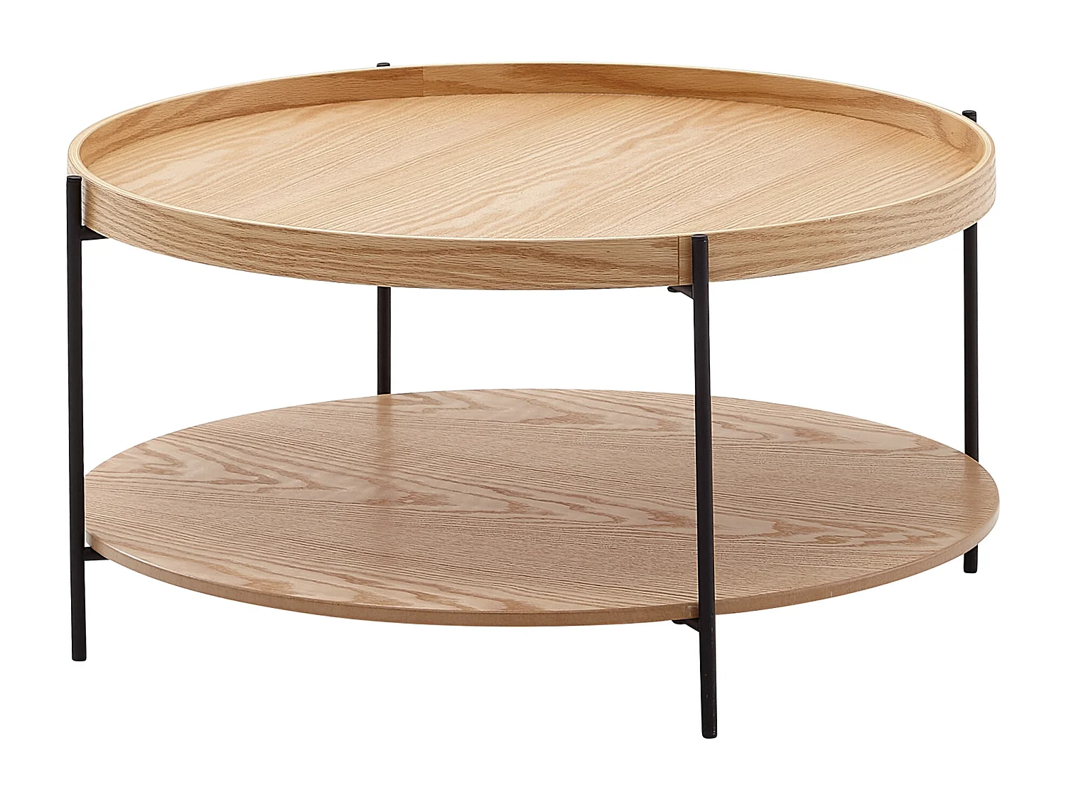 salontafel 78x78x40 cm salontafel hout / metaal woonkamertafel eiken | Moderne ronde design kamertafel met plank | Houten tafel salontafel | Tafel woonkamer