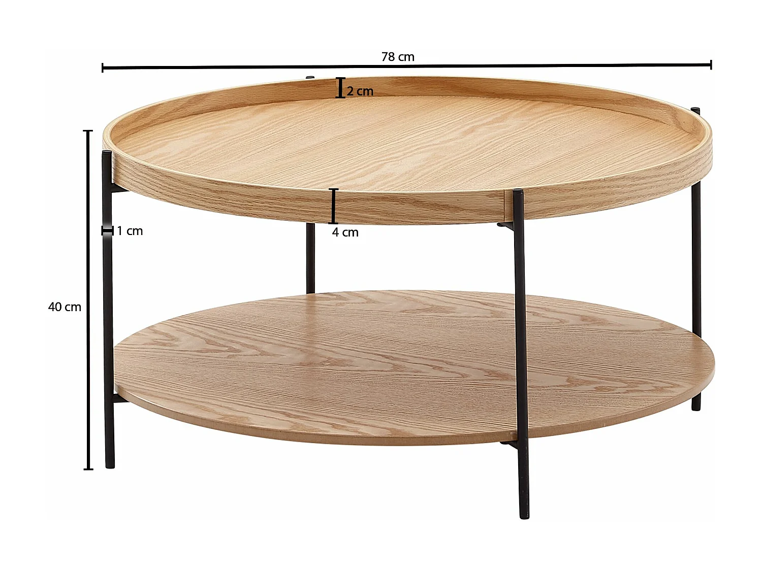 salontafel 78x78x40 cm salontafel hout / metaal woonkamertafel eiken | Moderne ronde design kamertafel met plank | Houten tafel salontafel | Tafel woonkamer