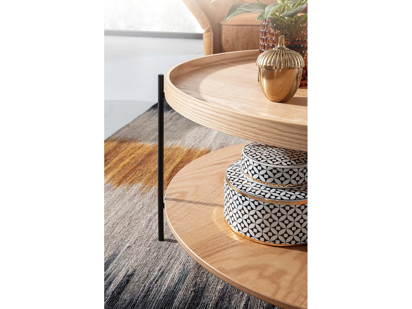 salontafel 78x78x40 cm salontafel hout / metaal woonkamertafel eiken | Moderne ronde design kamertafel met plank | Houten tafel salontafel | Tafel woonkamer