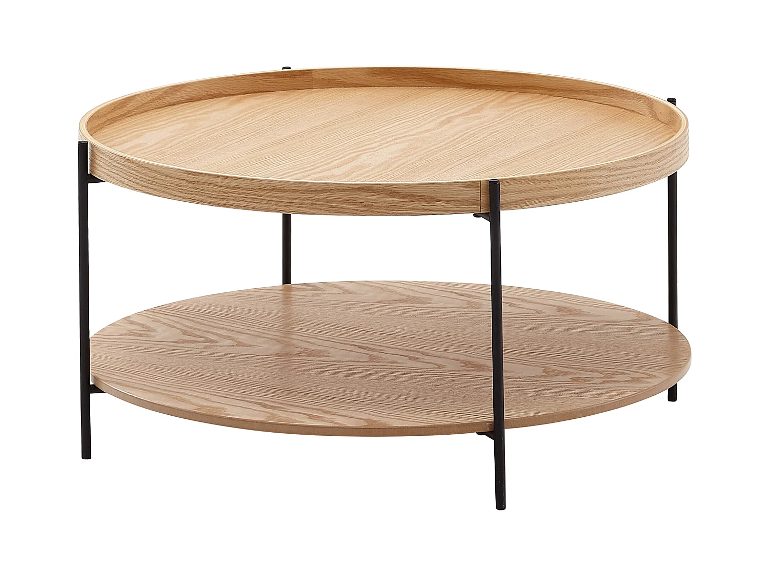 table basse 78x78x40 cm table basse bois / métal table de salon chêne | Table de chambre design ronde moderne avec étagère | Table basse en bois | Table de salon