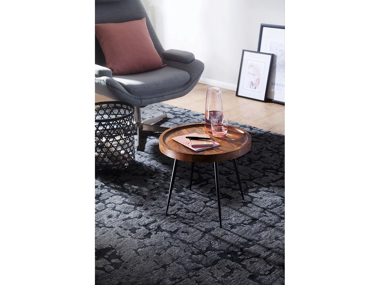 Bijzettafel salontafel sheesham hout metalen salontafel woonkamer tafel