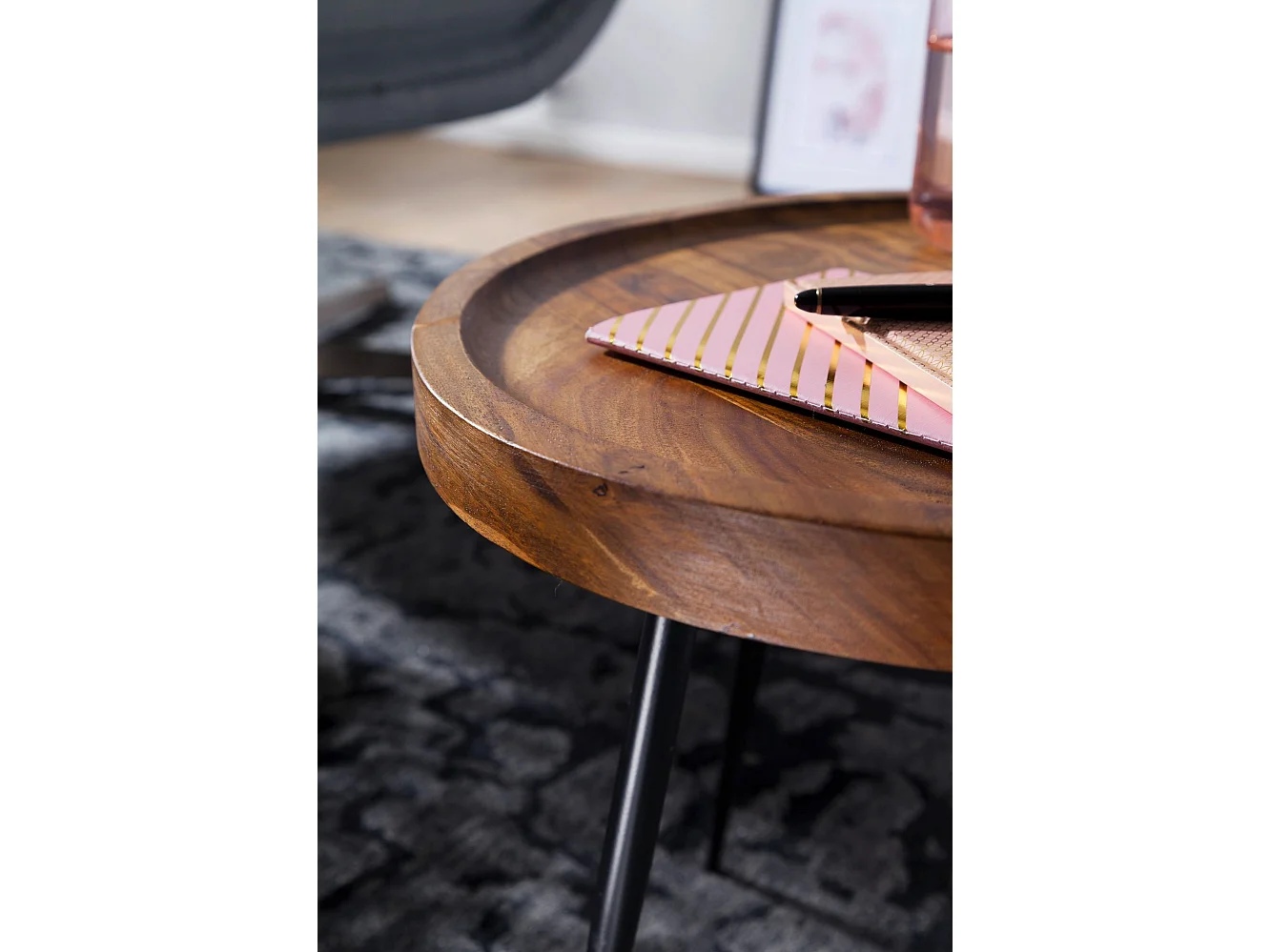 Bijzettafel salontafel sheesham hout metalen salontafel woonkamer tafel