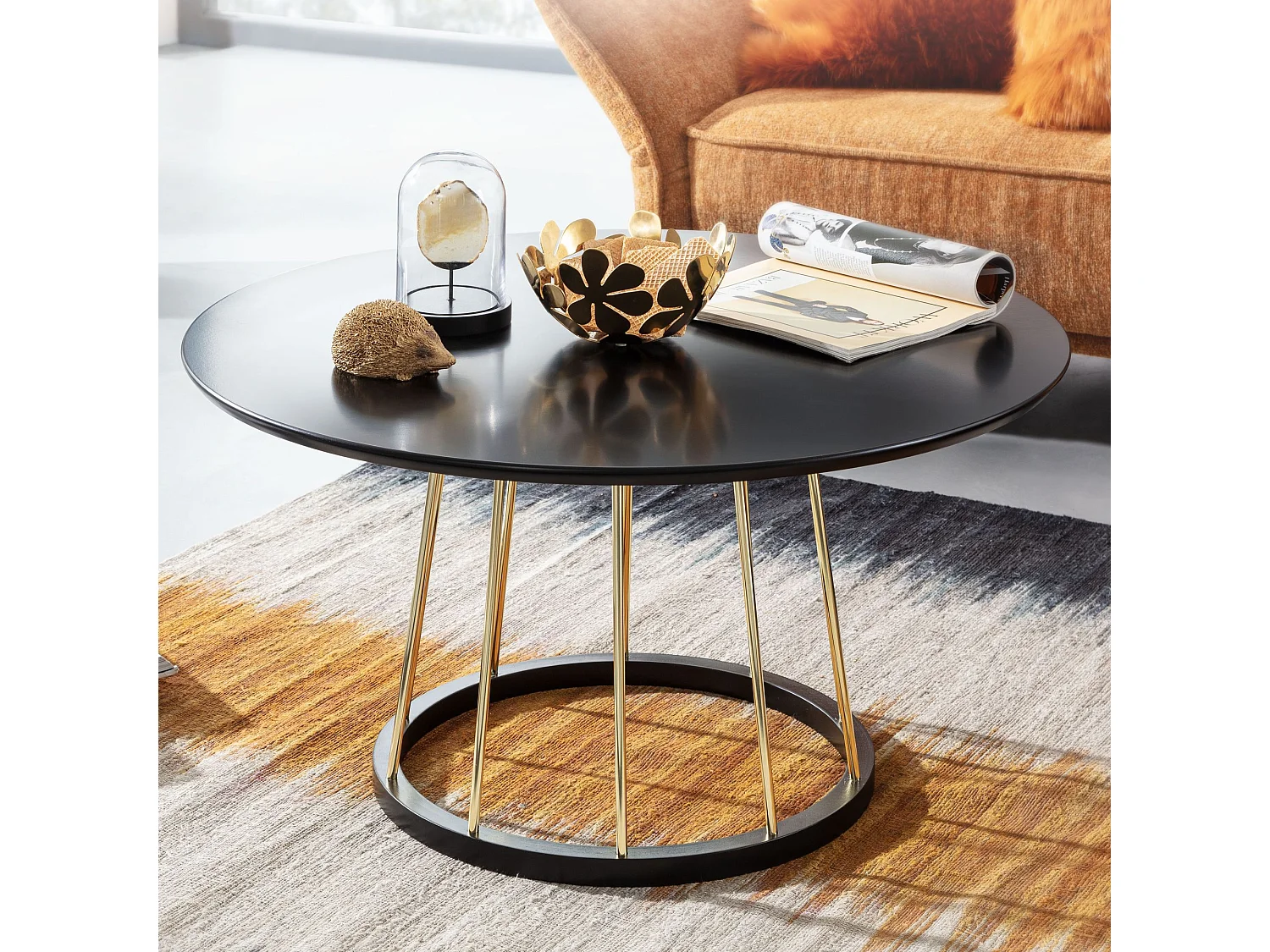 Mesita redonda 80x80x42 cm Mesita oro negro metal moderno | Mesa de salón redonda Mesa de salón | Mesa de salón grande | Mesa de centro mesa de salón