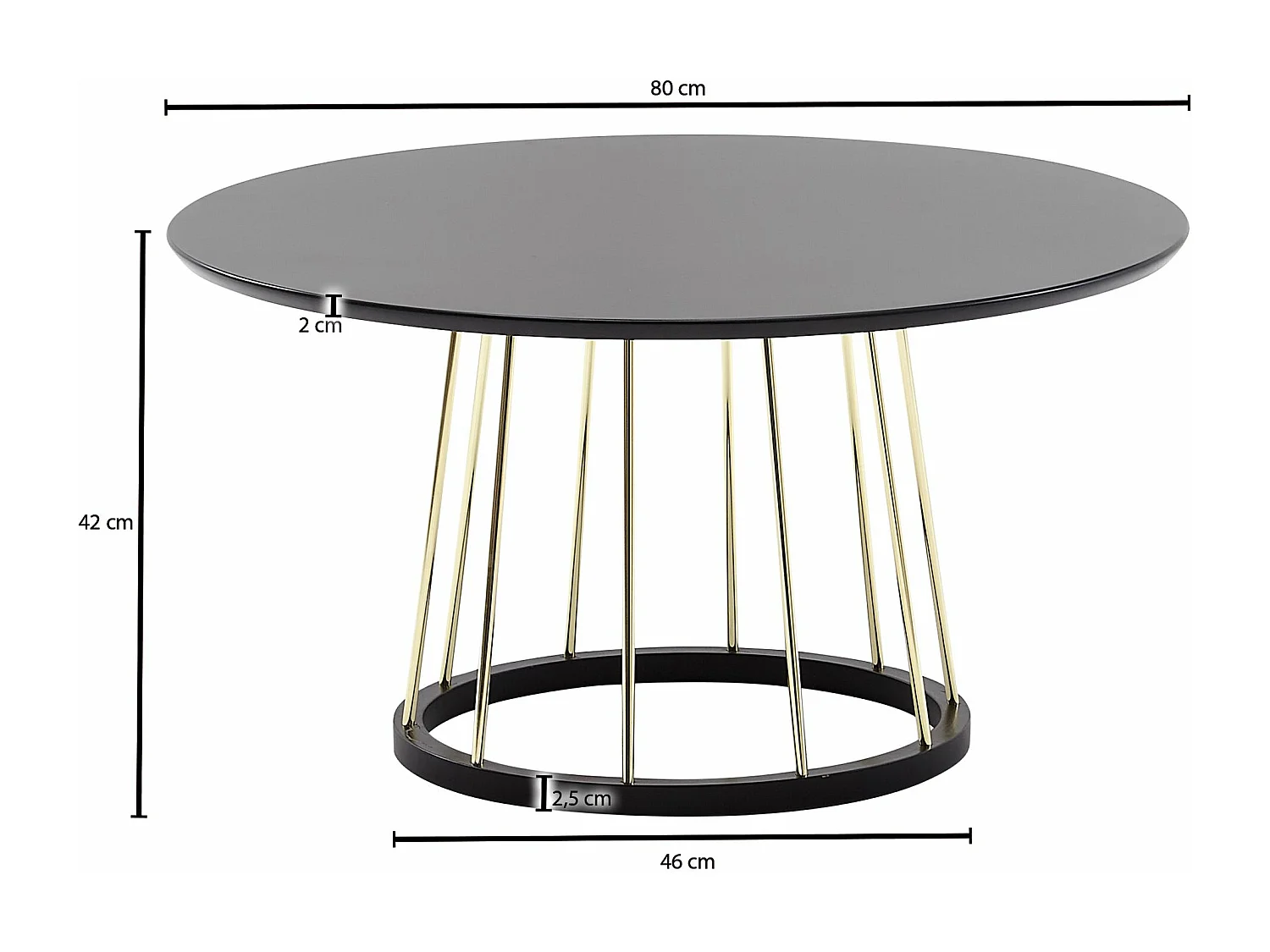 table basse ronde 80x80x42 cm table basse or noir métal moderne | Table de salon ronde Table de