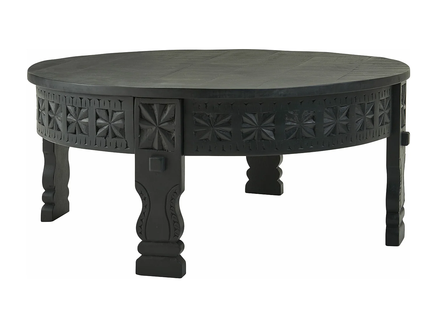 tavolino design 80x36x80 cm Tavolino in legno massello di mango rotondo nero | Tavolino in legno Tavolino massello | Tavolo soggiorno orientale | Tavolino salotto