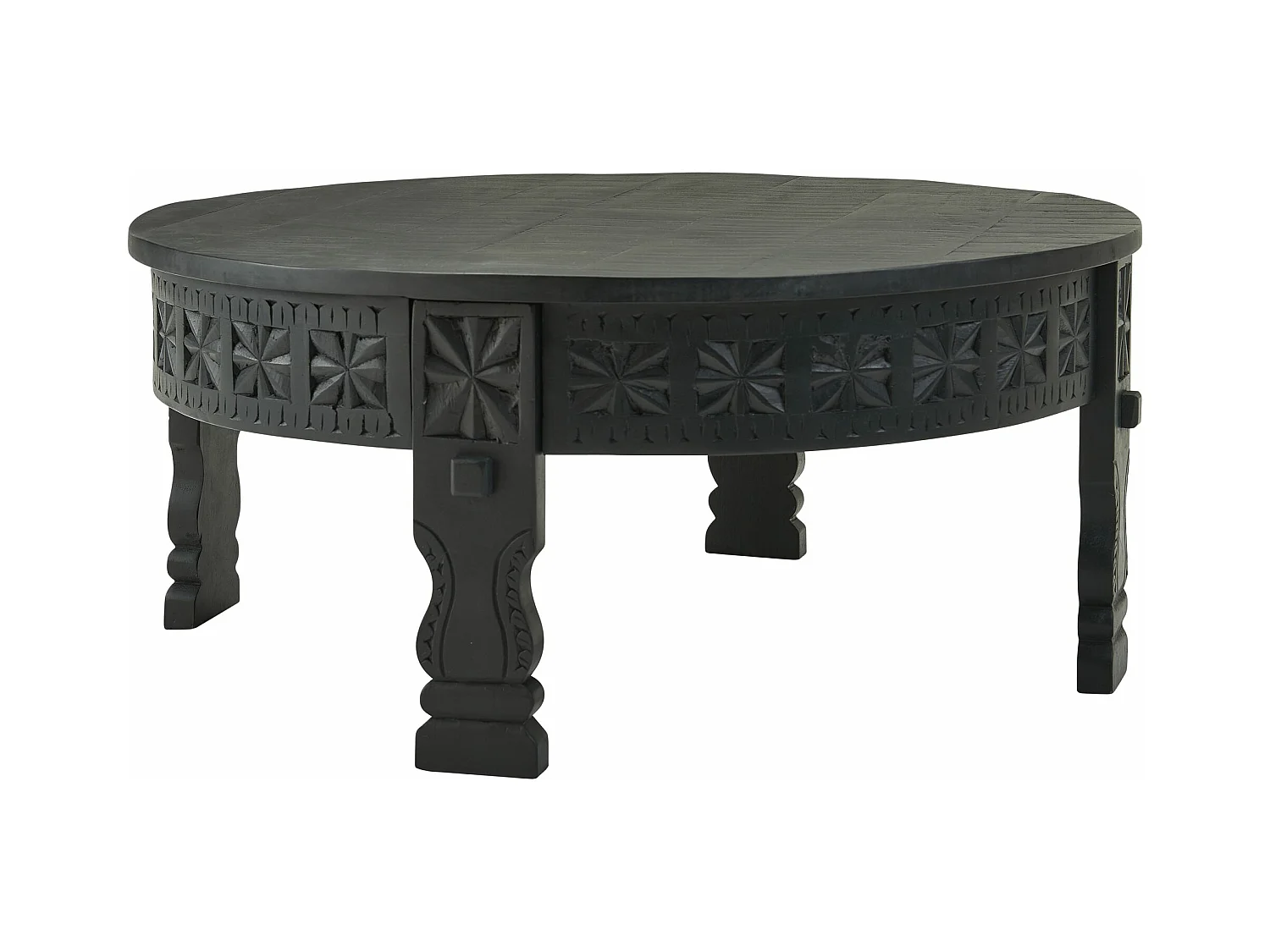 Basse Design  80X36X80 Cm Table Basse En Manguier En Bois Massif Solide Rond Noir