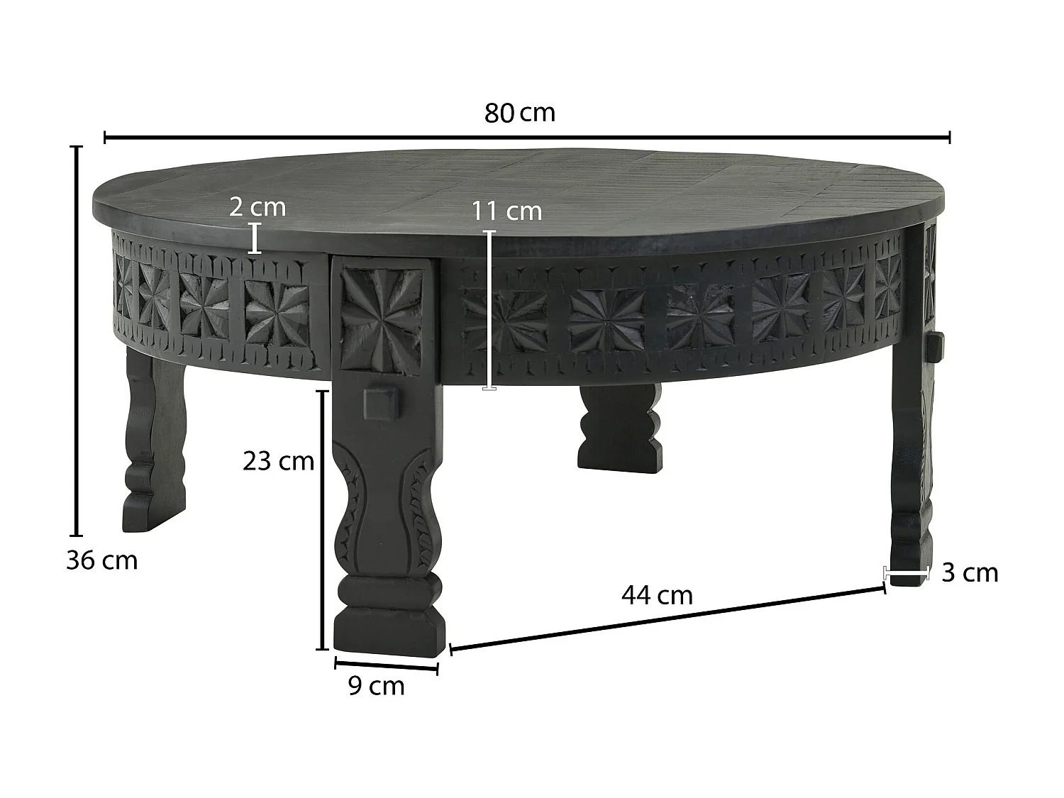 basse design 80x36x80 cm Table basse en manguier en bois massif rond noir | Table de salon en