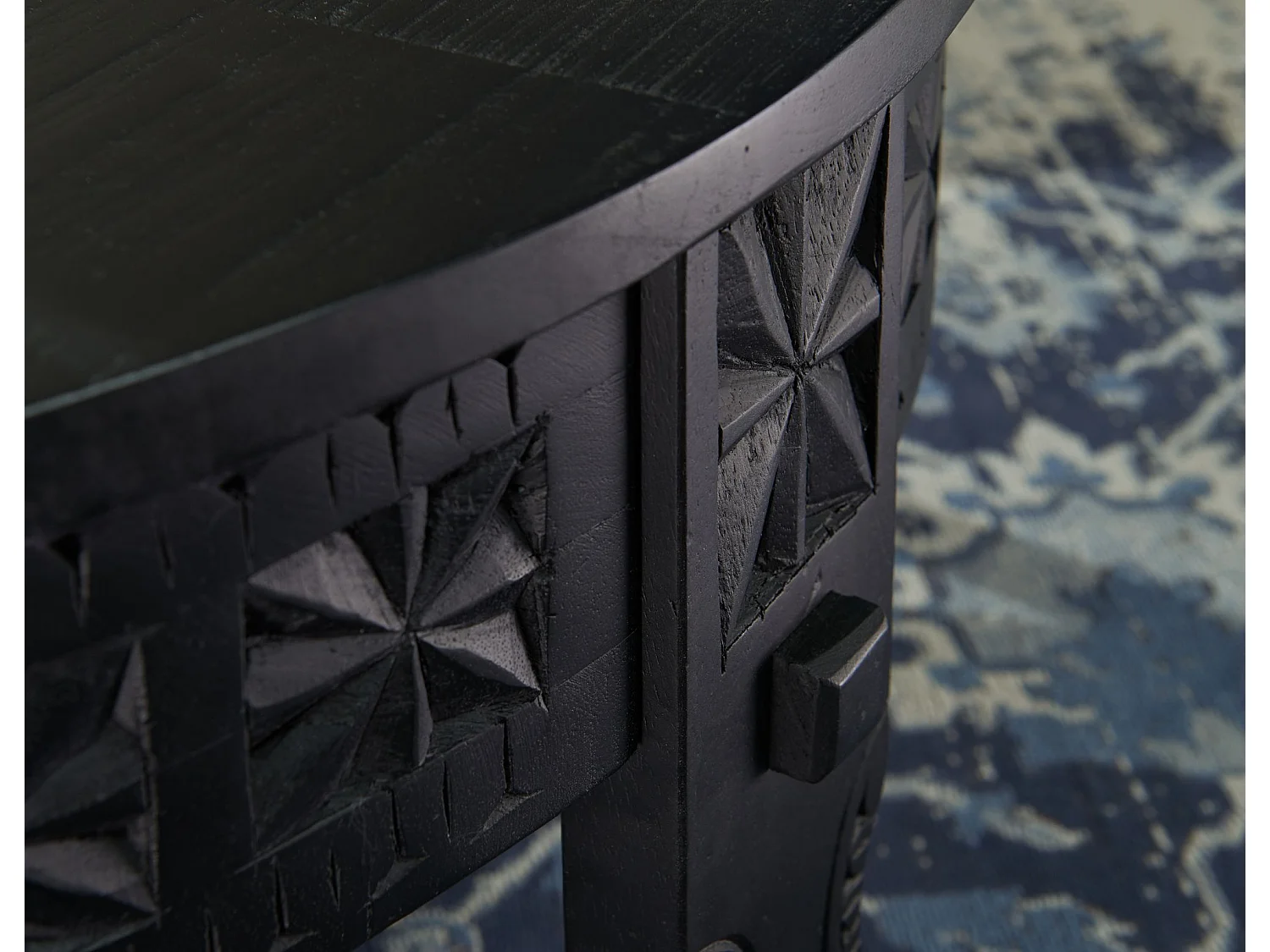 basse design 80x36x80 cm Table basse en manguier en bois massif rond noir | Table de salon en