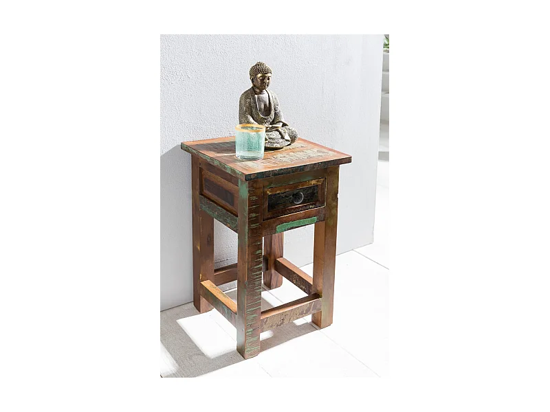 Table KALKUTTA 30 x 30 x 50 cm table de chevet en bois massif avec rangement et tiroir | Nuit chic et Shabby | Bateau de bois recyclé Nachtschrank Mango