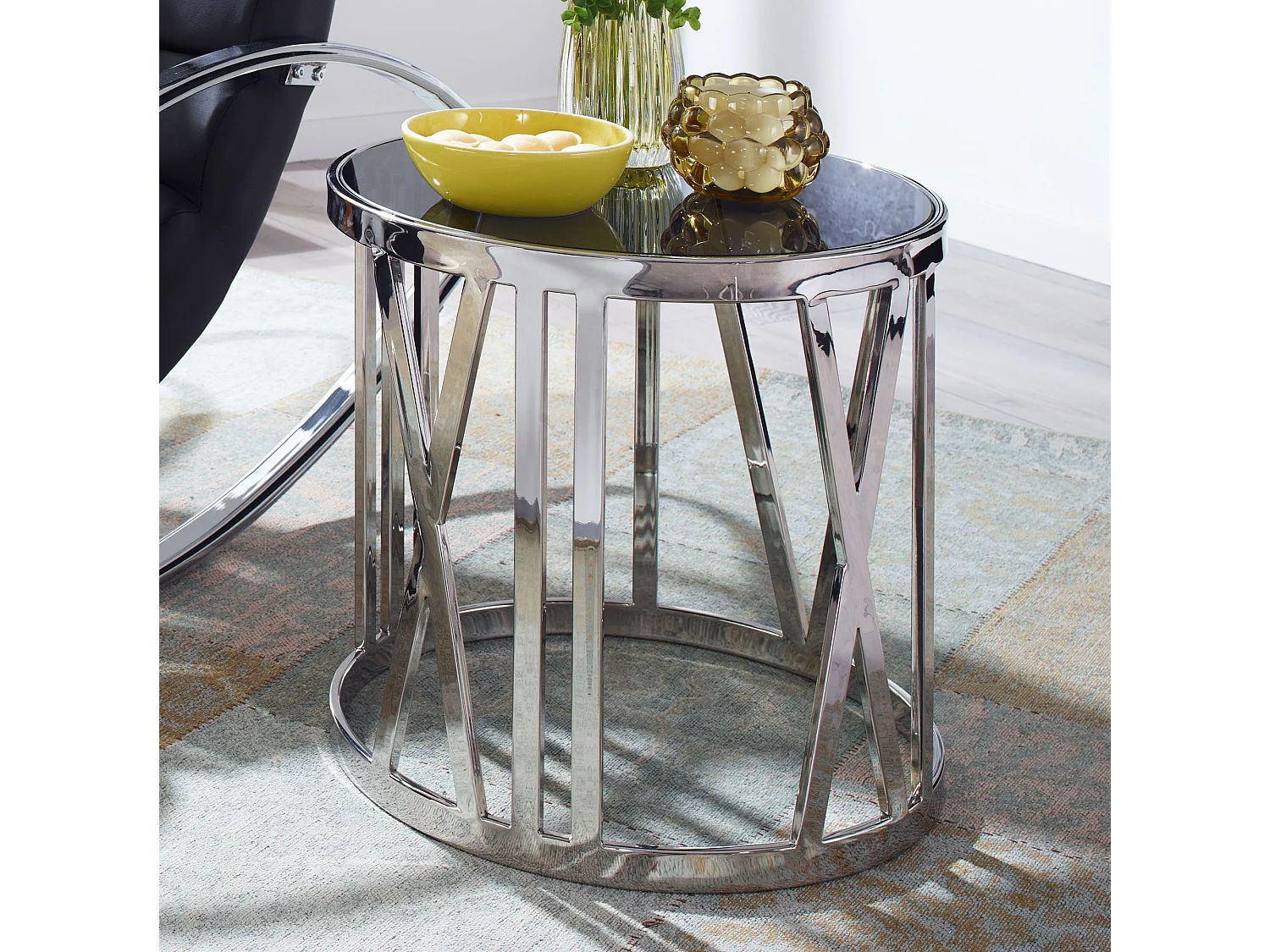 Table Basse de Salon Mango Bois Massif et Métal 60x60x36 cm Ronde | Petite Table de Canapé Noir |