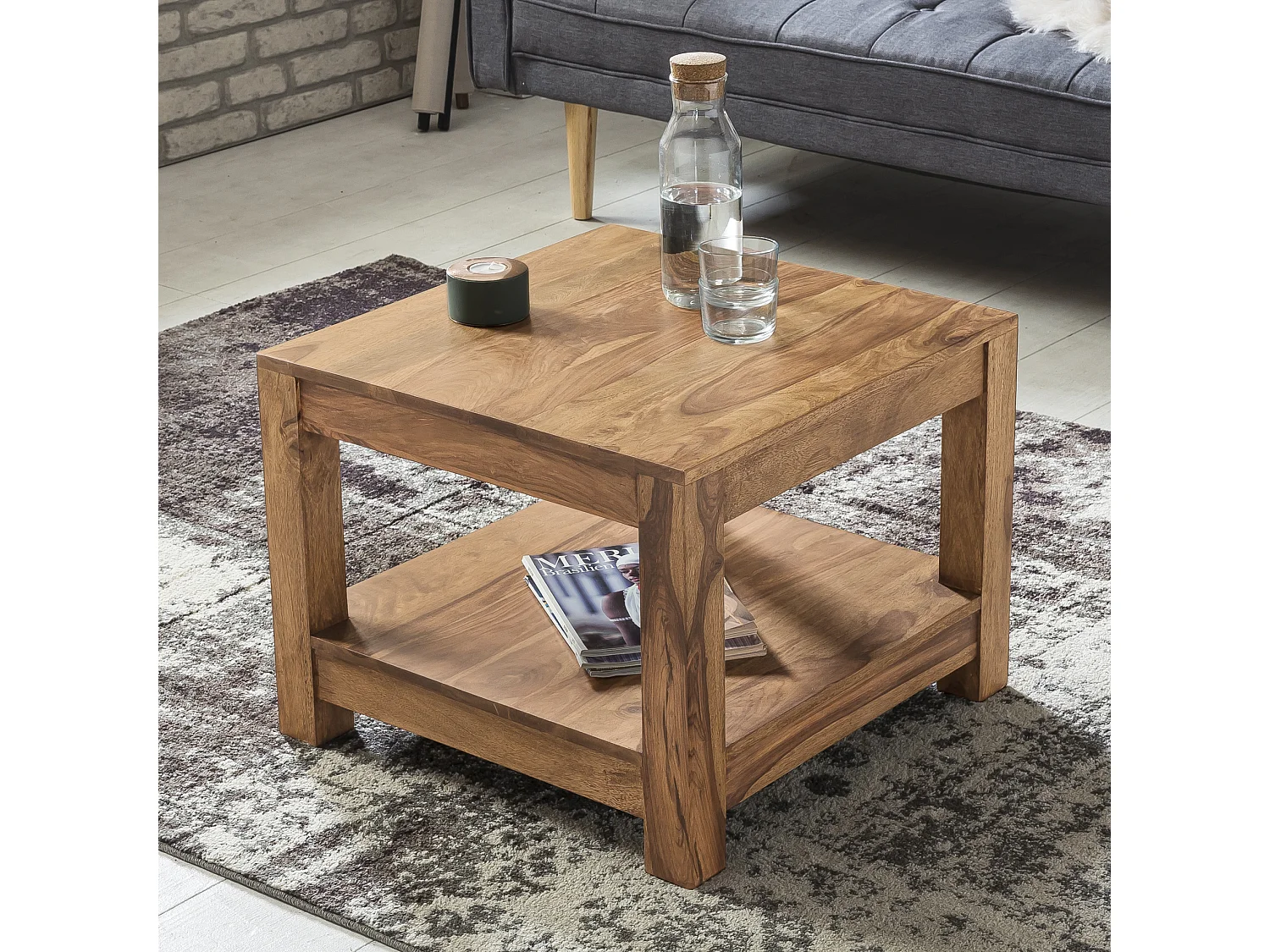 table basse MUMBAI en bois massif d'acacia 60 x 60 cm table de salon design table d'appoint de