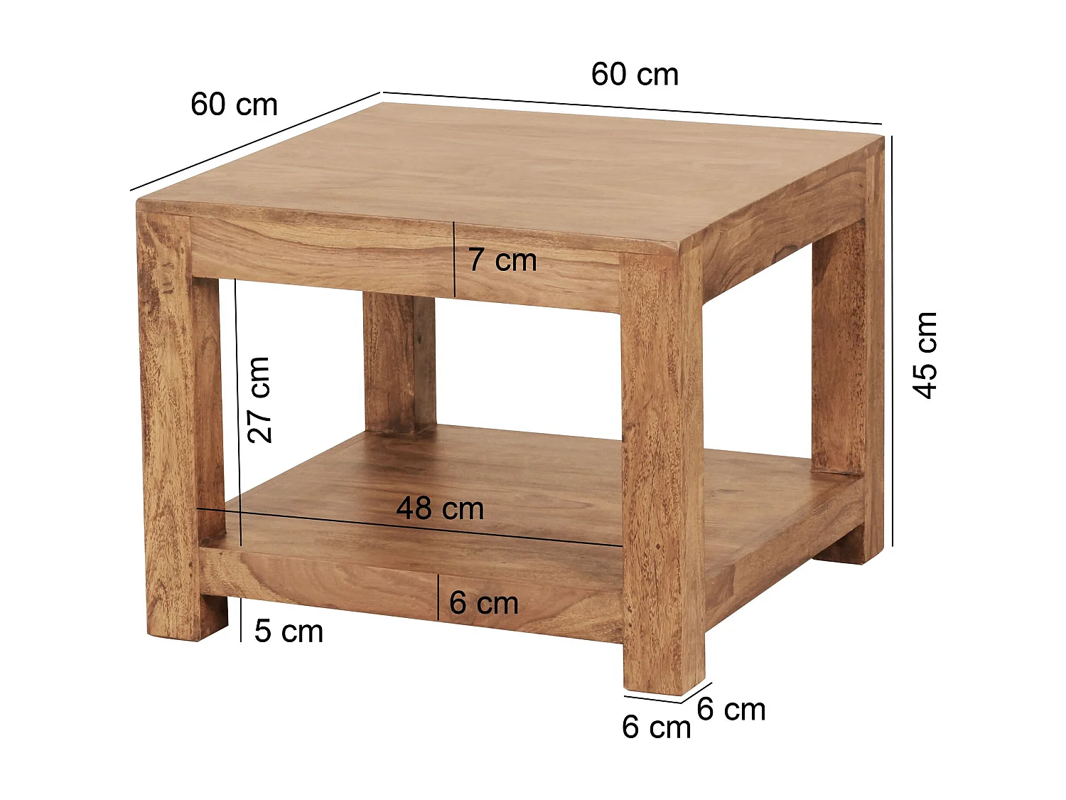 table basse MUMBAI en bois massif d'acacia 60 x 60 cm table de salon design table d'appoint de