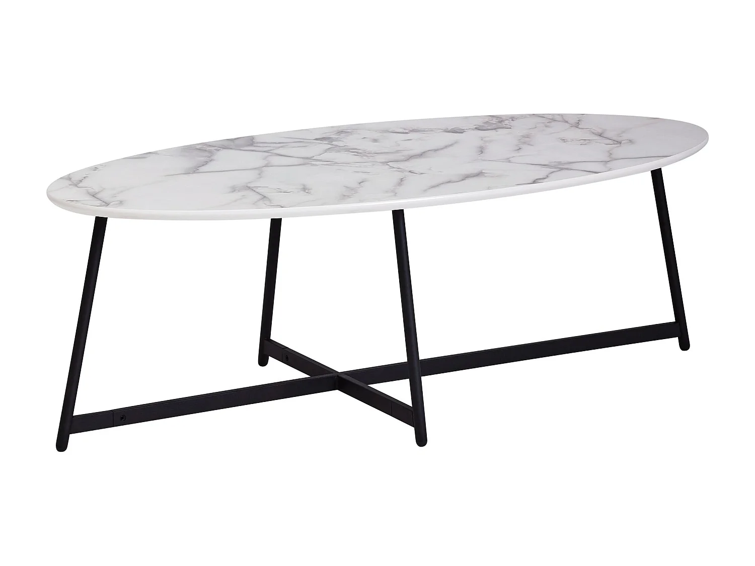 Basse Design  Ovale 120X60 Cm Aspect Marbre Blanc | Table De Salon Avec Pieds En Métal