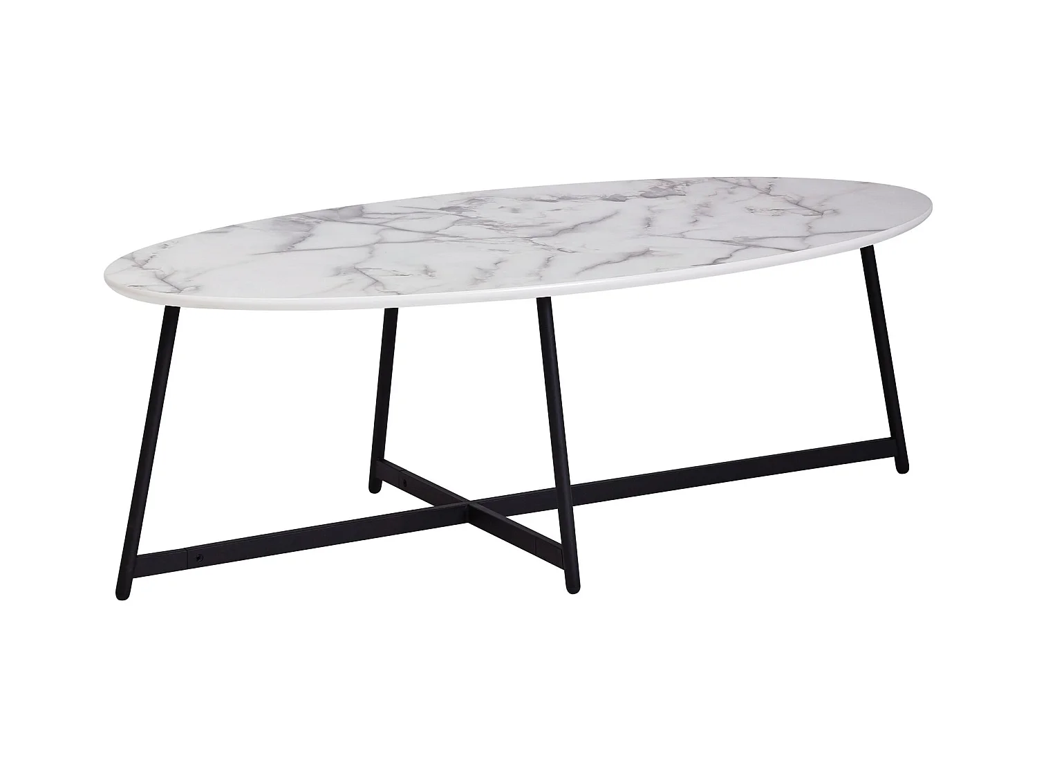 Basse Design  Ovale 120X60 Cm Aspect Marbre Blanc | Table De Salon Avec Pieds En Métal