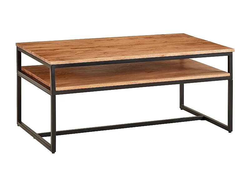 Table Basse 100X60X45 Cm Table Basse Bois Massif Solide Métal Table De Salon Acacia