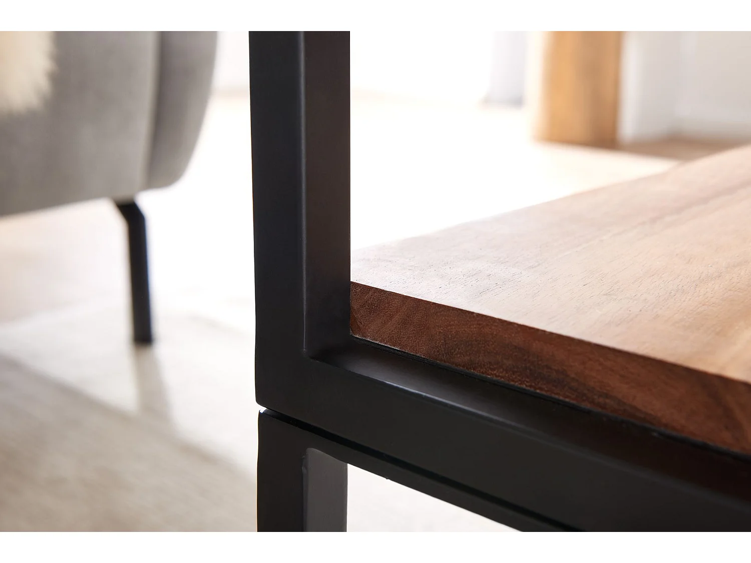 table basse 100x60x45 cm table basse bois massif métal table de salon acacia | Table de chambre