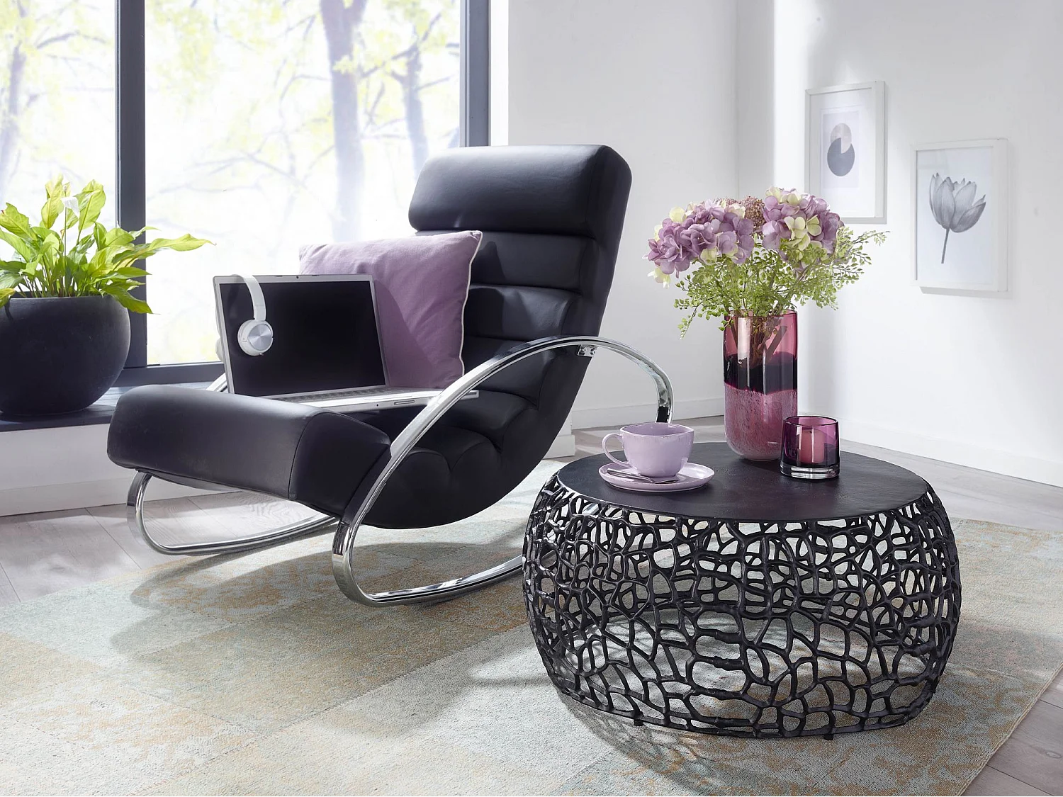 Koffietafel Aluminium 66x66x30 cm Salontafel Metaal Zwart | Tafel Woonkamer Rond | Woonkamertafel Modern | Kleine Bijzettafel