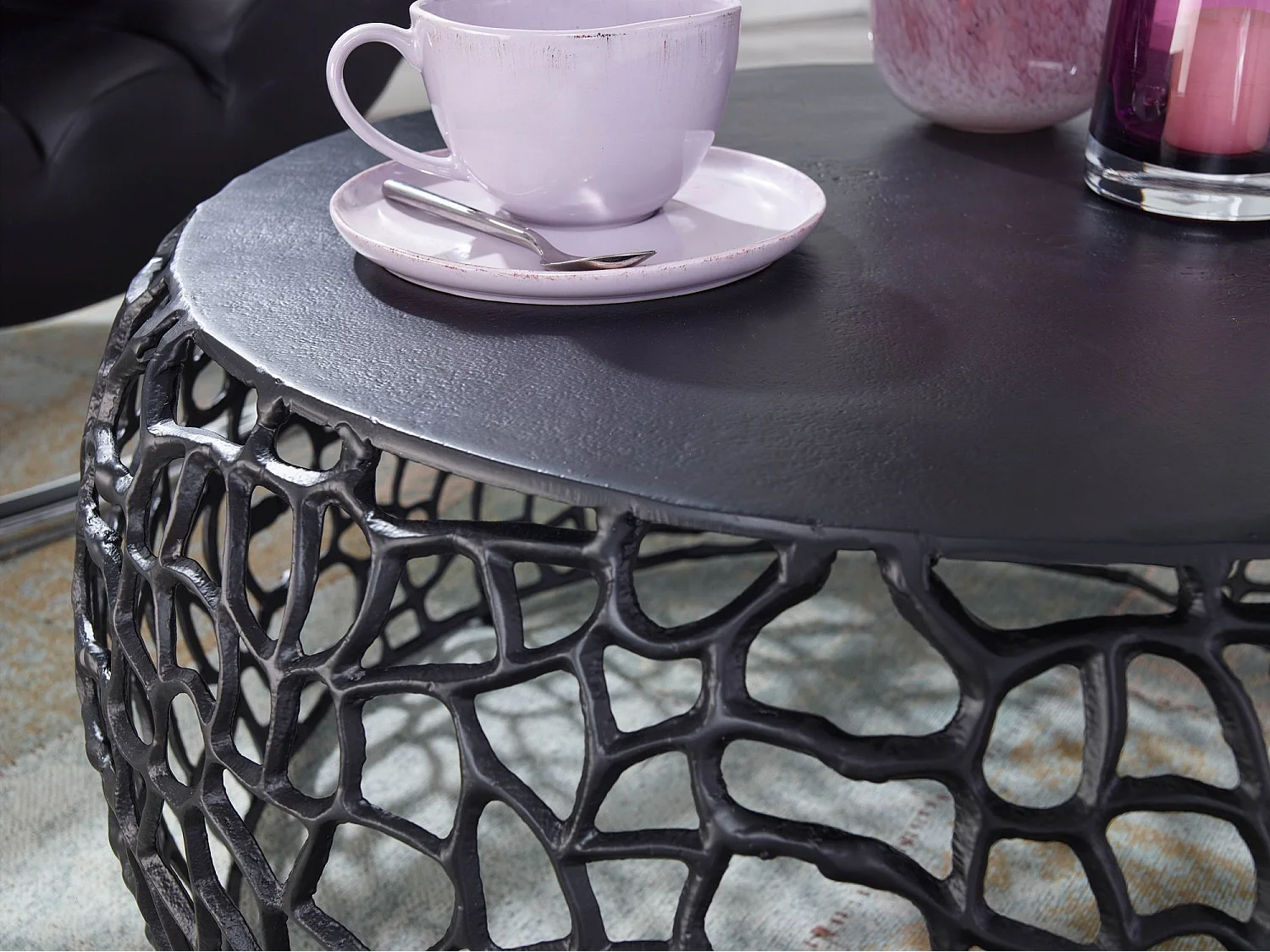 Koffietafel Aluminium 66x66x30 cm Salontafel Metaal Zwart | Tafel Woonkamer Rond | Woonkamertafel Modern | Kleine Bijzettafel