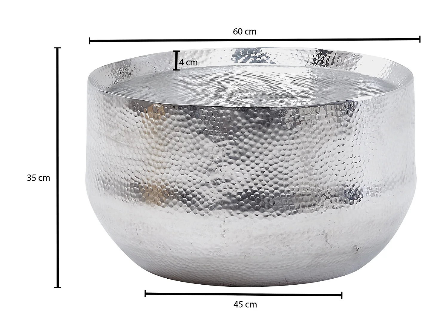 tavolino alluminio argento 60x60x35 cm tavolino martellato | Tavolino design rotondo alluminio orientale | Tavolino rotondo metallo piccolo