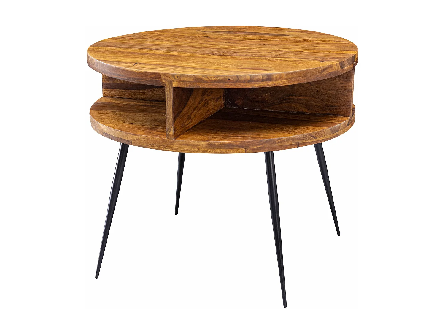 tafel Sheesham massief hout / metaal 60x45x60 cm tafel woonkamer | Design bijzettafel met plank Kleine salontafel rond bruin