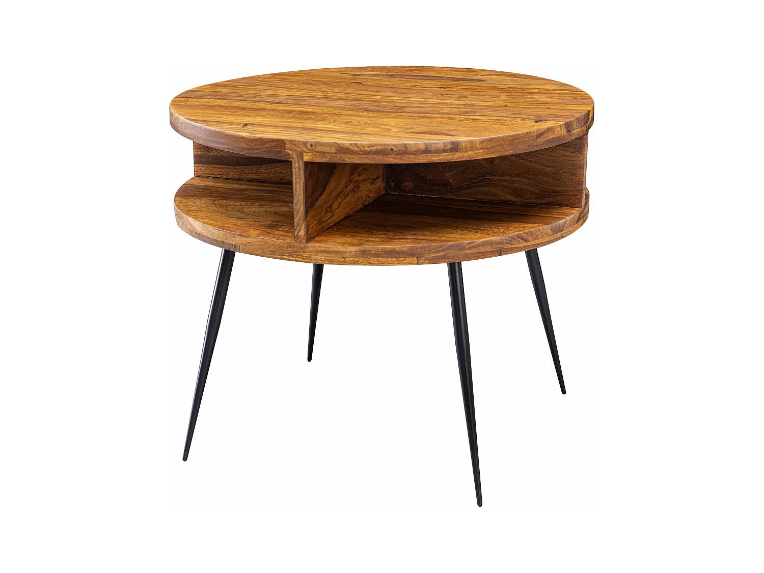 tafel Sheesham massief hout / metaal 60x45x60 cm tafel woonkamer | Design bijzettafel met plank Kleine salontafel rond bruin