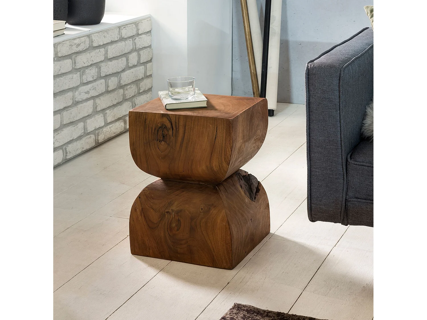 table d'appoint WL1.562 Bois massif de Sesham 30x45x30cm Table décorative rustique | Table à