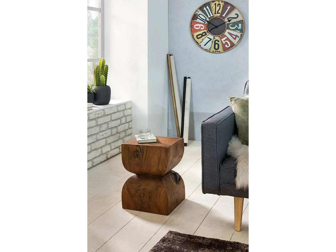 table d'appoint WL1.562 Bois massif de Sesham 30x45x30cm Table décorative rustique | Table à