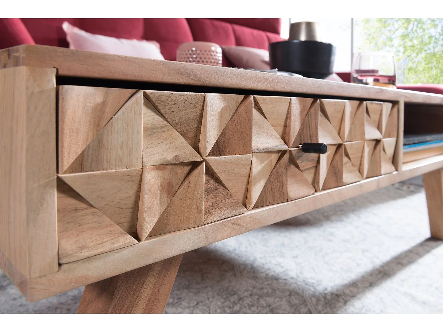 salontafel REWA 95x35x50 cm Acacia massief houten salontafel | Ontwerp salontafel met lade