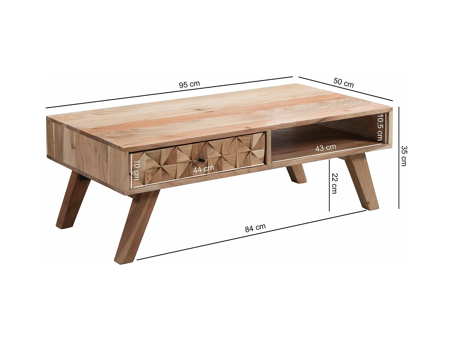 Table Basse  Rewa 95X35X50 Cm Table Basse En Bois Massif Solide Acacia | Table Basse