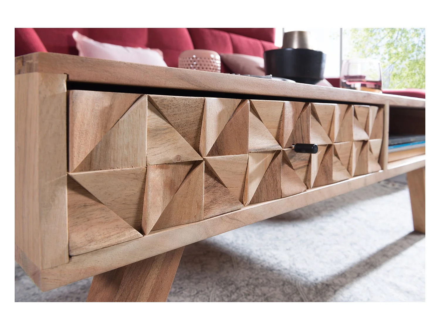 Table Basse  Rewa 95X35X50 Cm Table Basse En Bois Massif Solide Acacia | Table Basse