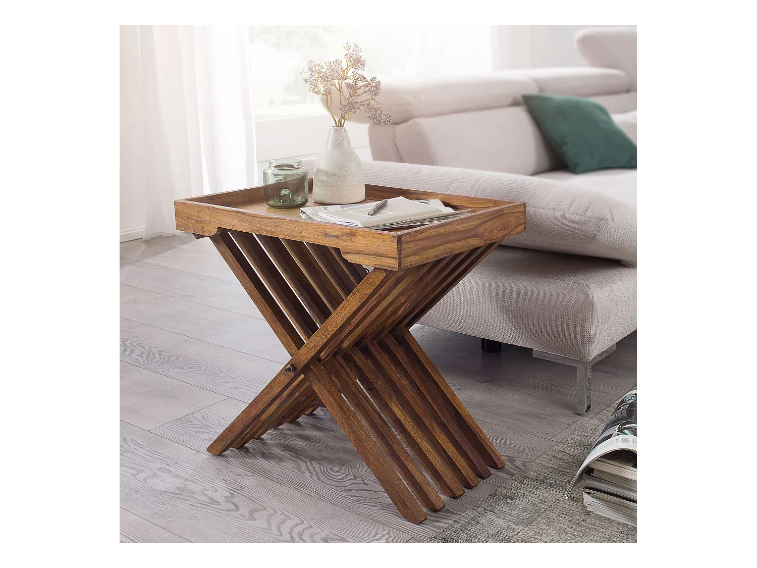Mesa de madera maciza de diseño sheesham mesa plegable que sirve estilo rural plegable bandeja y tabla de fotograma