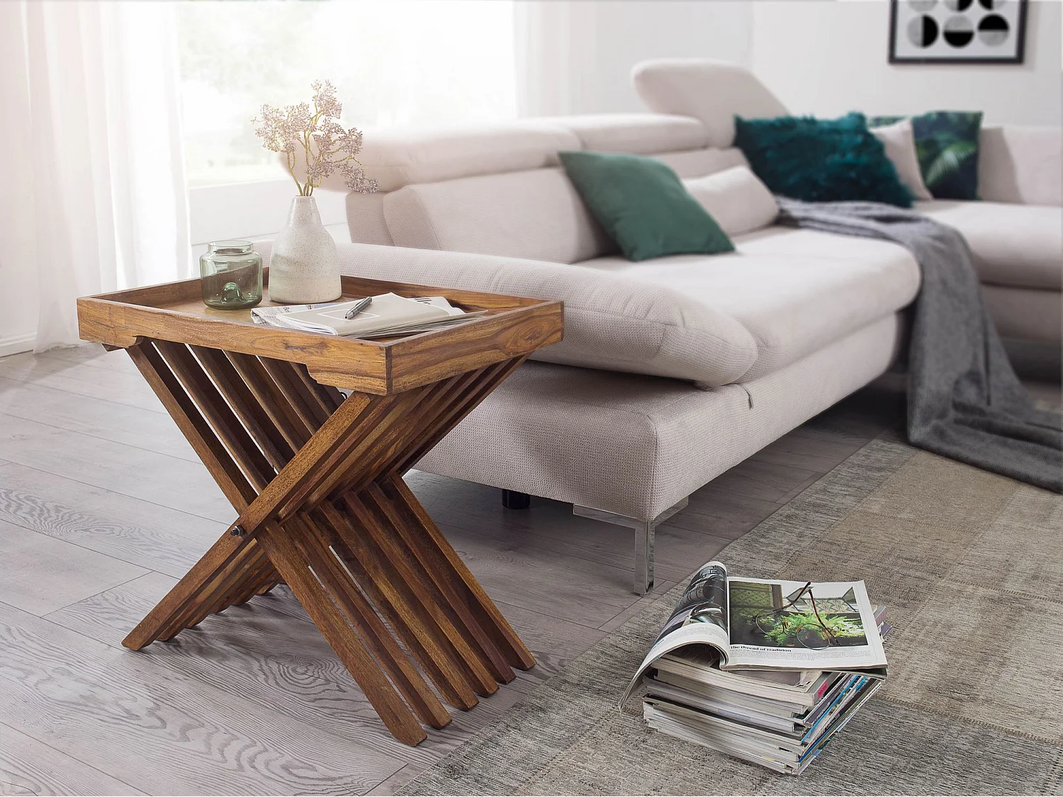 Mesa de madera maciza de diseño sheesham mesa plegable que sirve estilo rural plegable bandeja y tabla de fotograma