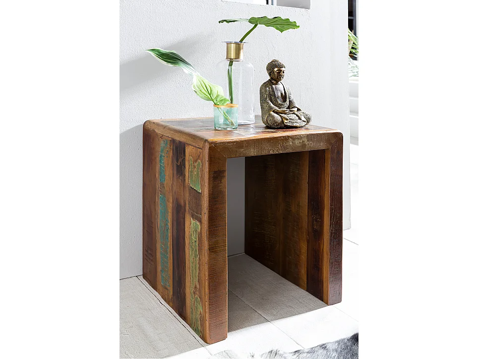 tabla KALKUTTA 45 x 40 x 55 cm de madera maciza Mango reciclaje lamentable | pequeña mesa de café | barco de noche mesita de noche de madera