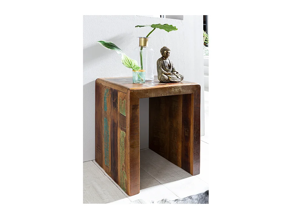 Table KALKUTTA 45 x 40 x 55 cm en bois massif Mango recyclage Shabby | Petite table basse | bateau de chevet Table de chevet en bois