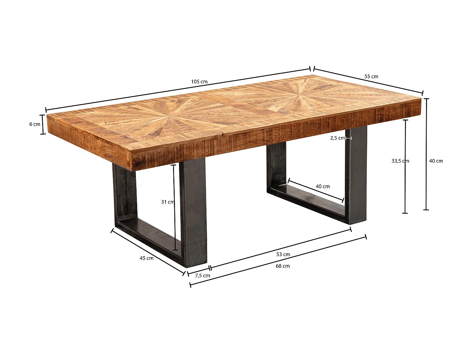 Table Basse Moderne Manguier Bois Massif Solide 105X40X55 Cm Table Au Design Industriel