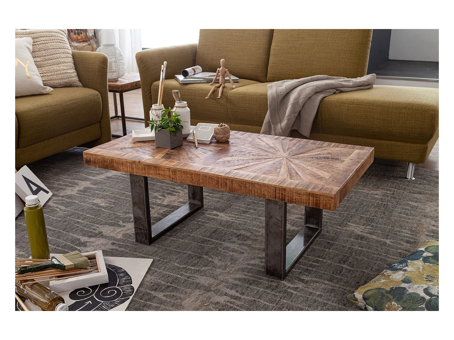 moderne salontafel mango massief hout 105x40x55 cm tafel in industrieel design