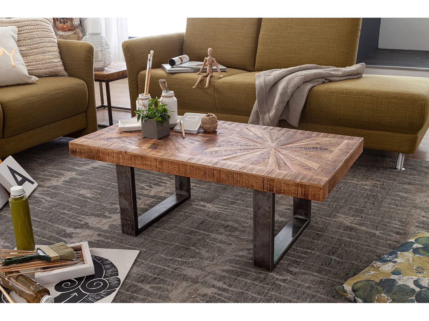 Table Basse Moderne Manguier Bois Massif Solide 105X40X55 Cm Table Au Design Industriel